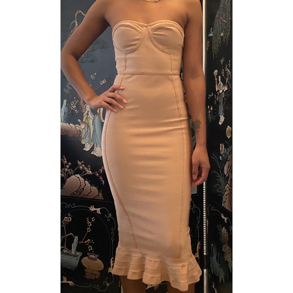 Camel Frill Hem Bandage Midi Dress